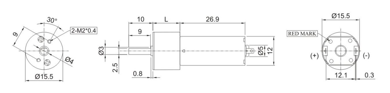 直流減速電機(jī)YS-15GF050的幾何參數(shù)