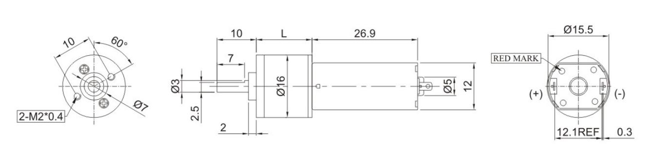 直流減速電機YS-16GF050的幾何參數(shù)