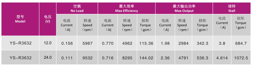 直流電機YS-R3632的技術(shù)參數(shù)